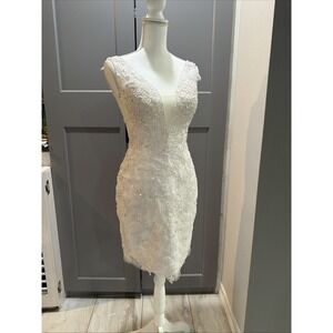 White Lace Wedding Dress Short Beading NWT Size 4 ADAs Bridal Collection